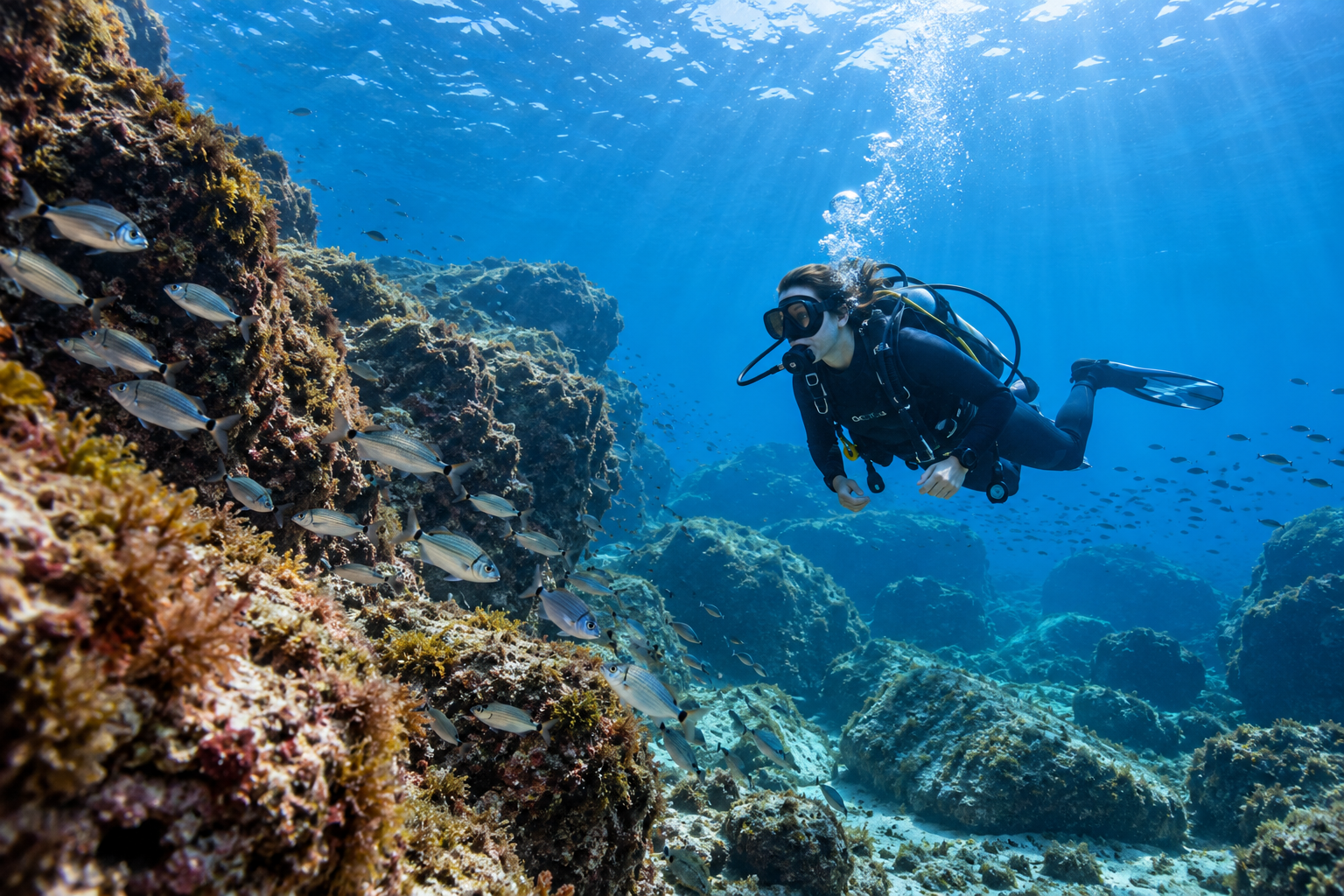 Illustrative scuba diving scene near the Istanbul Islands in the Sea of Marmara