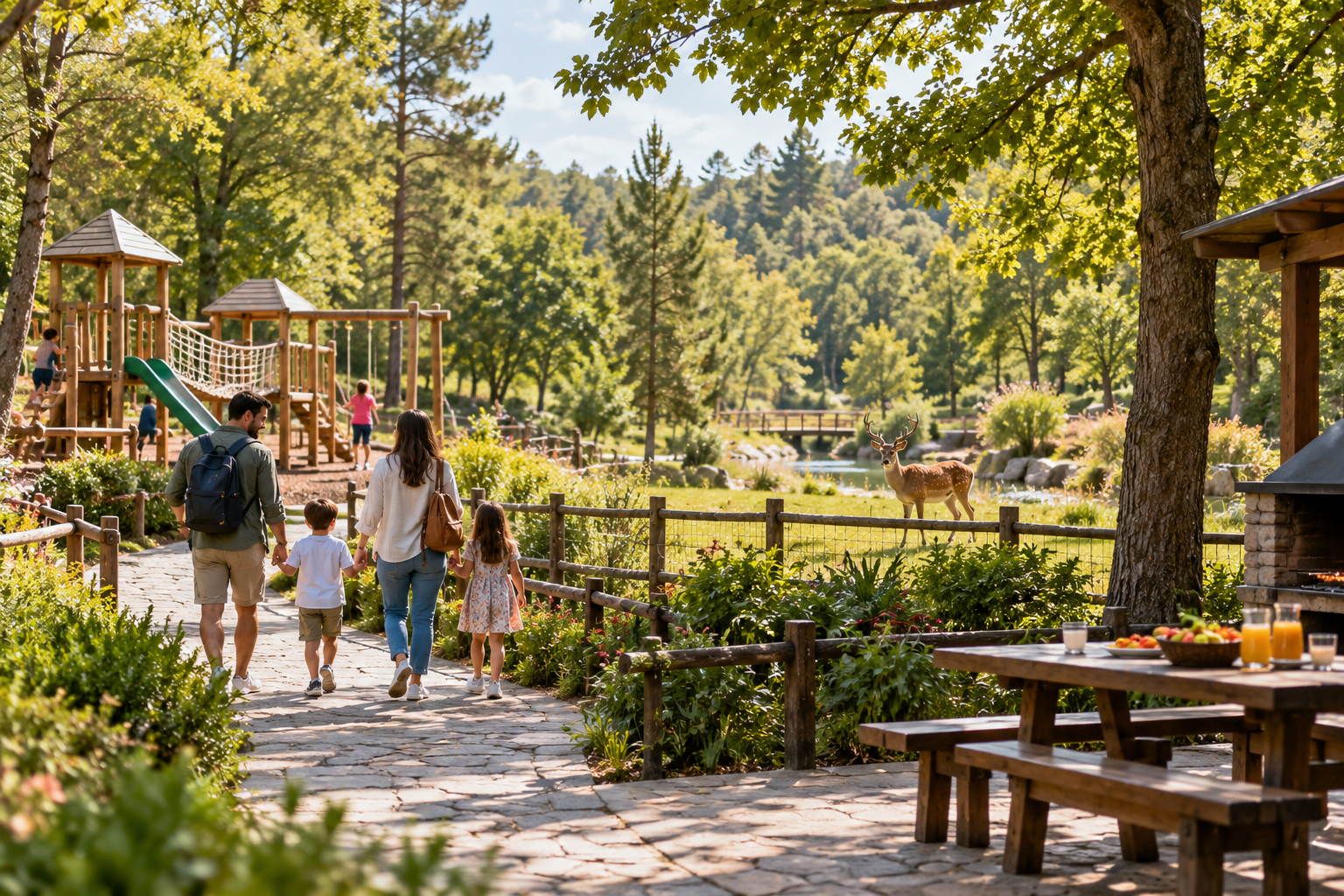 Illustrative family day at a green park with animals and outdoor attractions in Istanbul