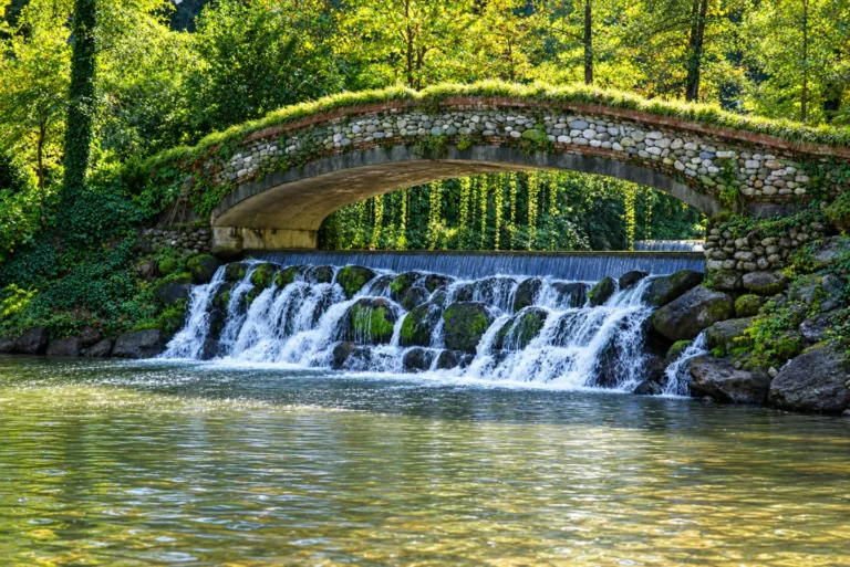 Bridge and waterfall