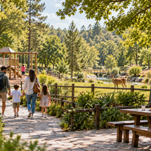Illustrative family day at a green park with animals and outdoor attractions in Istanbul
