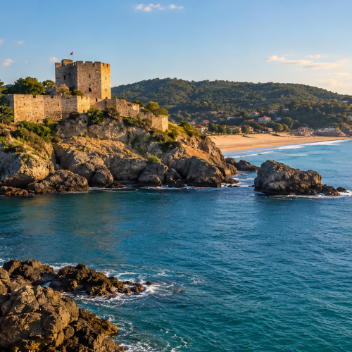 Illustrative view of Riva Castle and the Black Sea coast near Istanbul